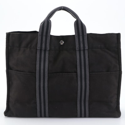 Hermès Fourre Tout MM Tote in Black Cotton Canvas and Grey Cotton Twill