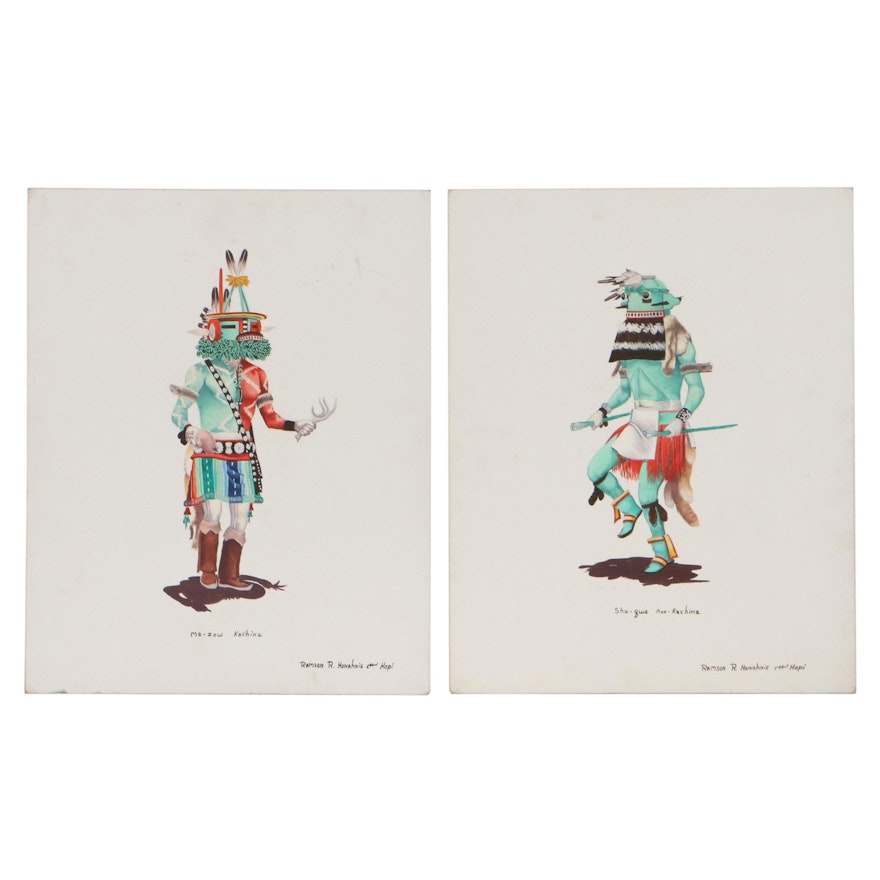 Ramson R. Honahnie Hopi Figurative Acrylic Paintings