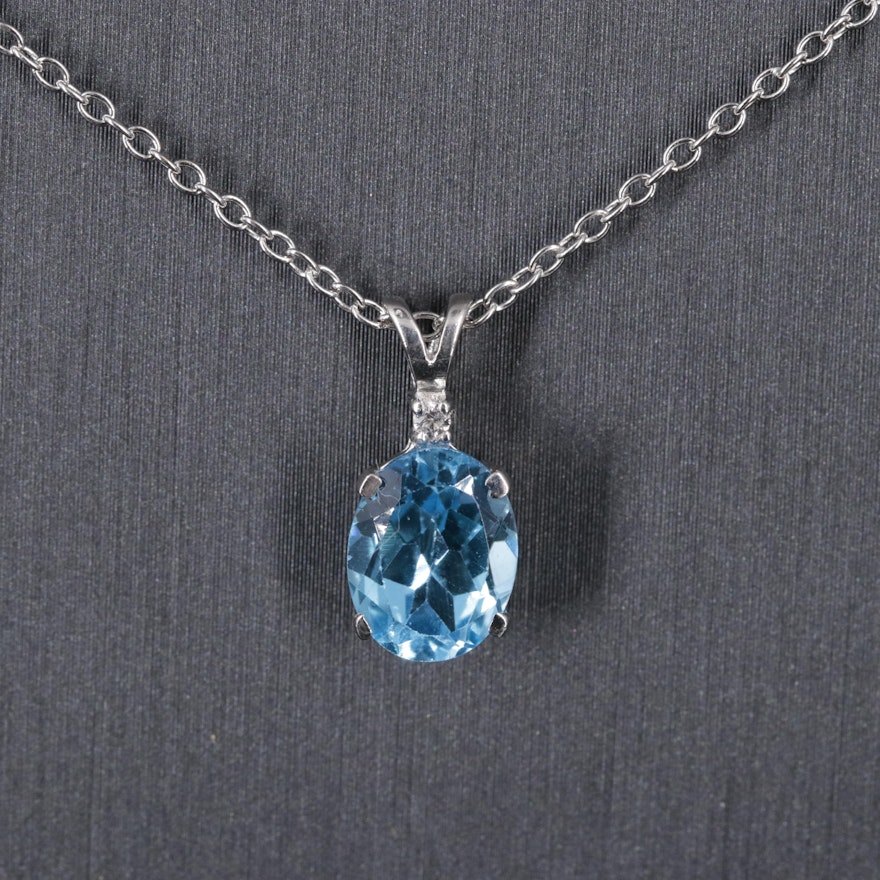 Sterling Silver Pendant Necklace Featuring Topaz