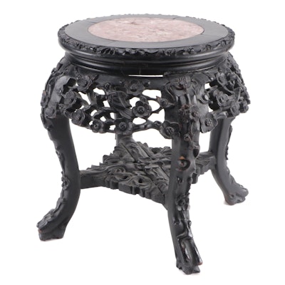 Robert Mitchell Chinese Style Ebonized Wood and Marble Top Plant Stand