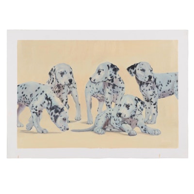 Quan Oil Painting of Dalmatian Puppies, 21st Century