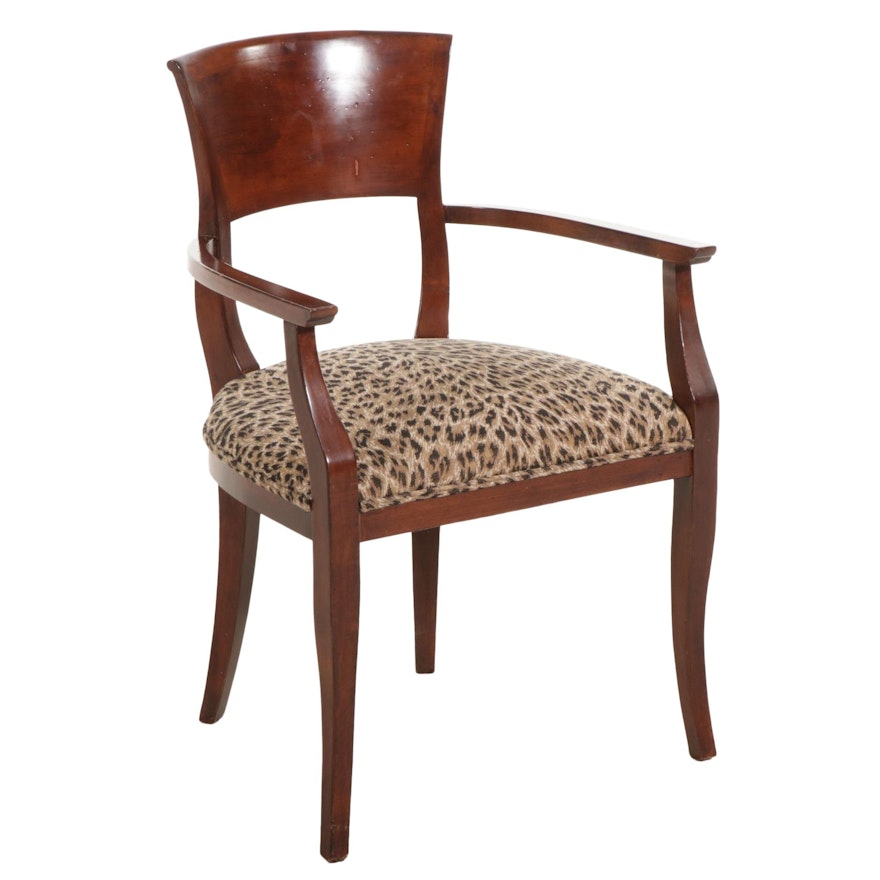 Art Deco Style Walnut-Stained Wood Armchair