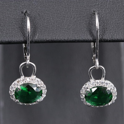 Sterling Silver Emerald and Cubic Zirconia Earrings