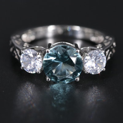 Sterling Aquamarine and Cubic Zirconia Ring