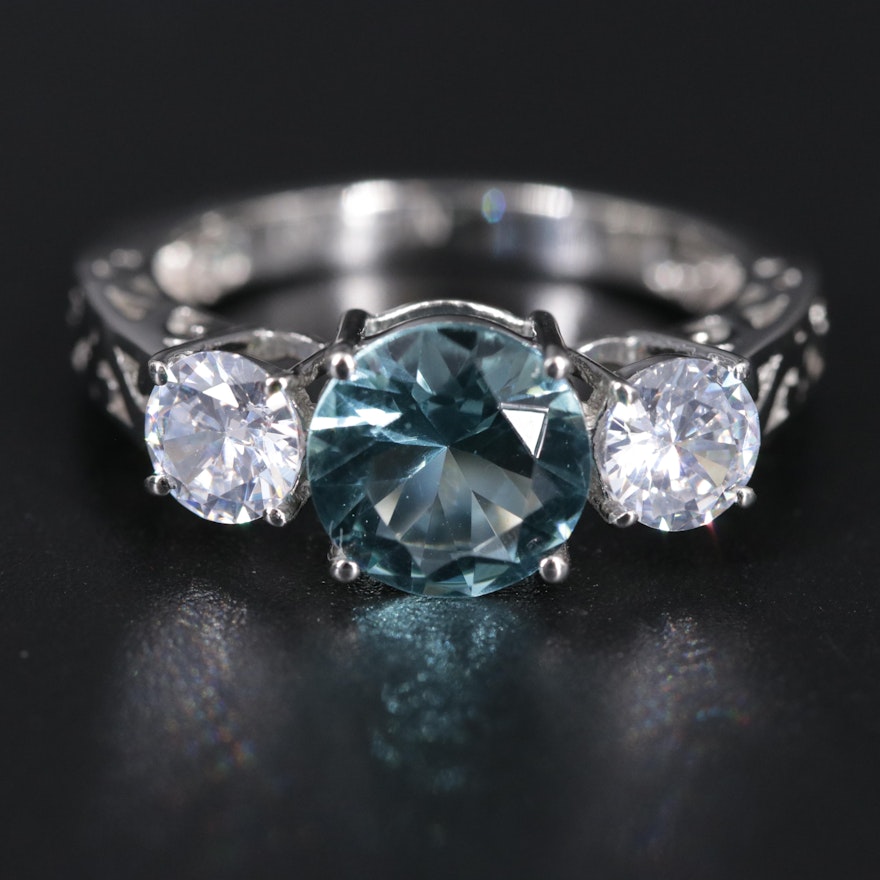 Sterling Aquamarine and Cubic Zirconia Ring