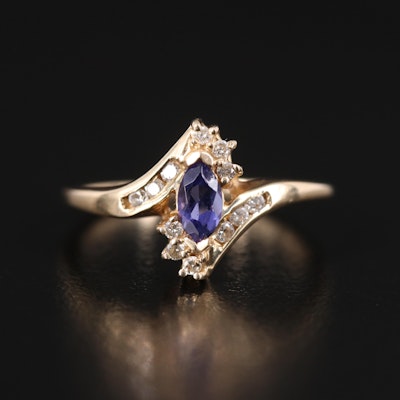 14K Navette Ring with Diamond Accents
