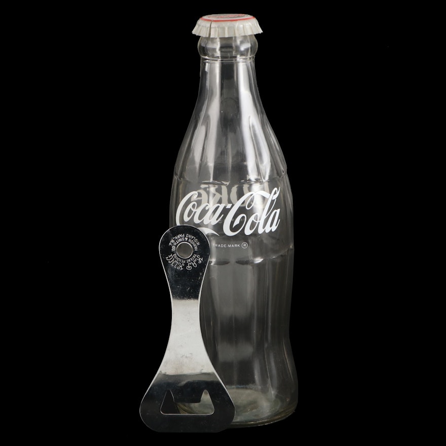 Coca-Cola Large Glass Advertising Bottle and Bottle Opener
