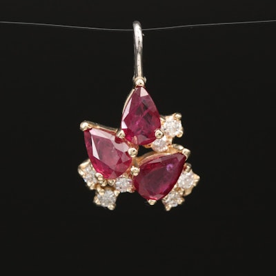 14K Ruby and Diamond Pendant with Platinum Accents