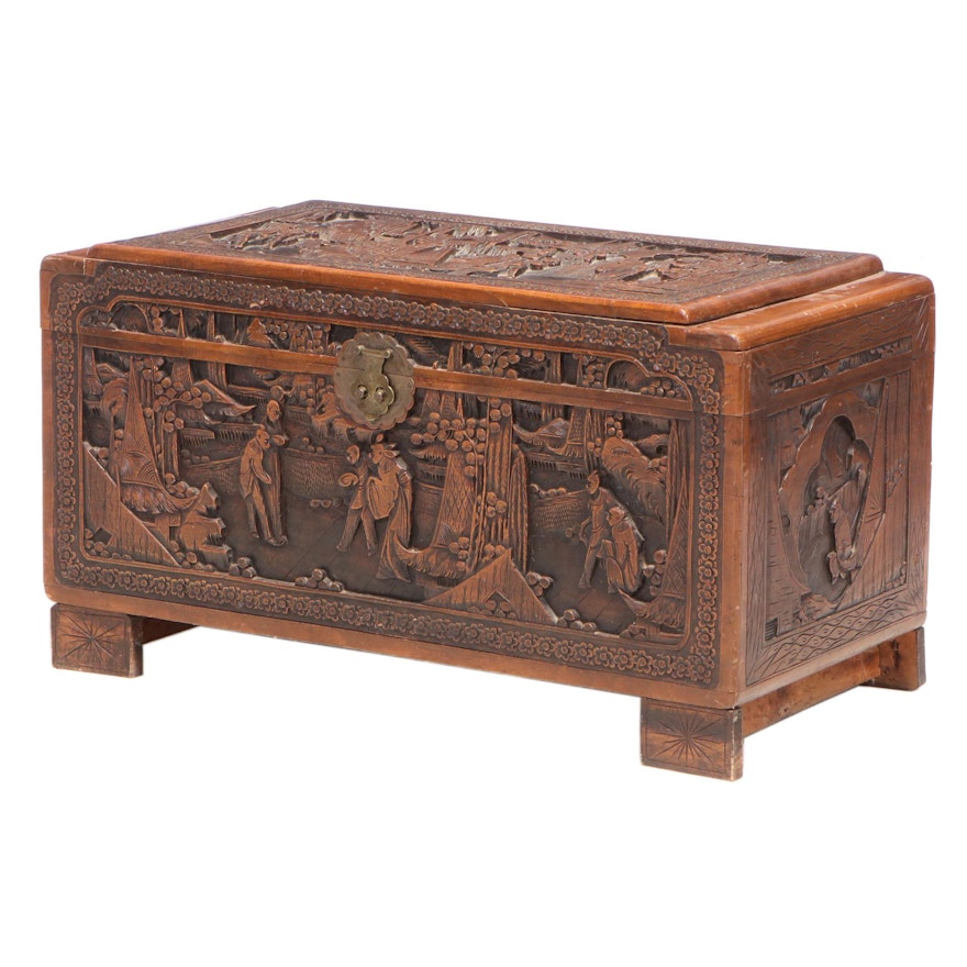 Chinese Relief-Carved Camphorwood Chest