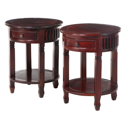 Pair of Neoclassical Style Mahogany Two-Tier Side Tables