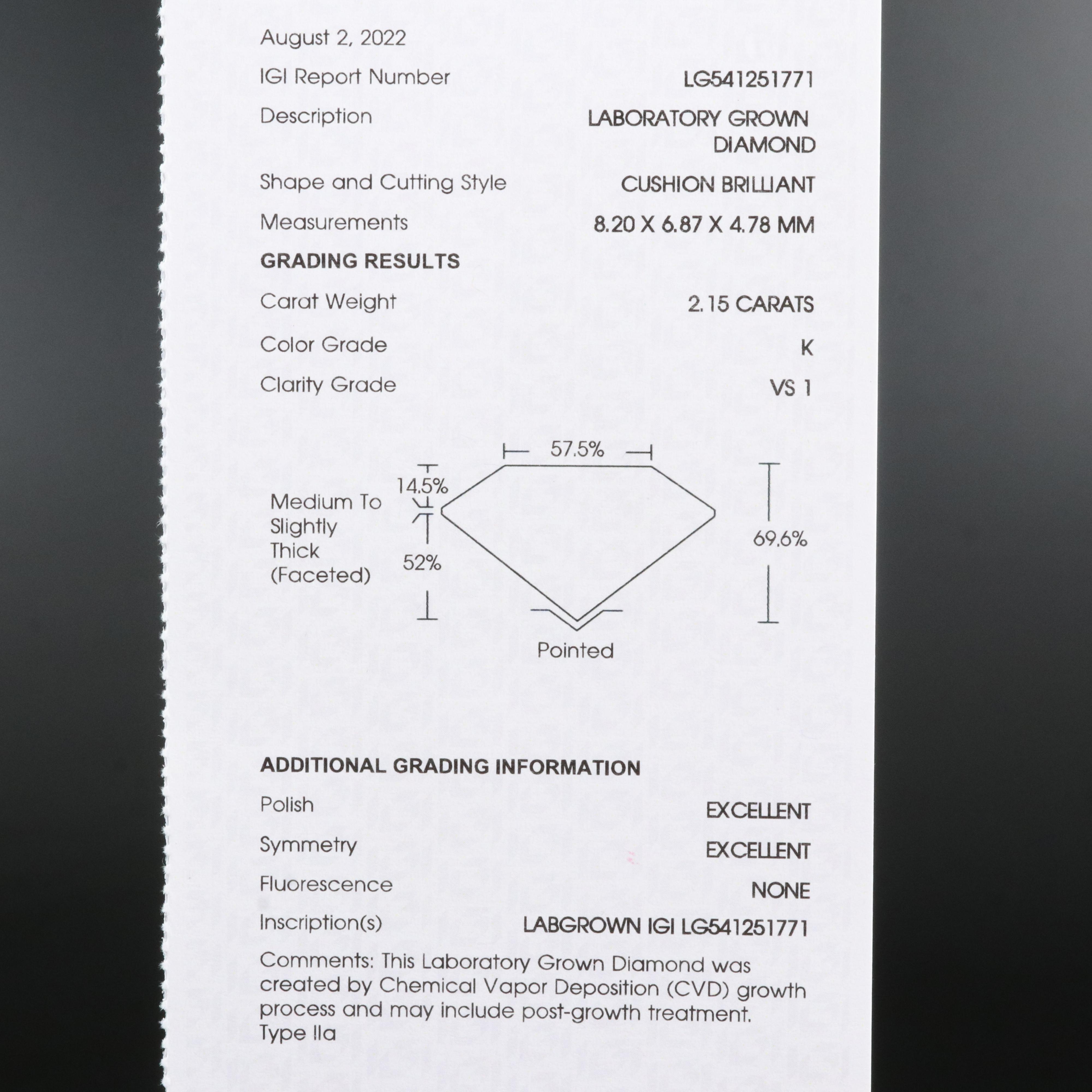 Loose 2.15 CT Lab Grown Diamond with IGI Report | EBTH