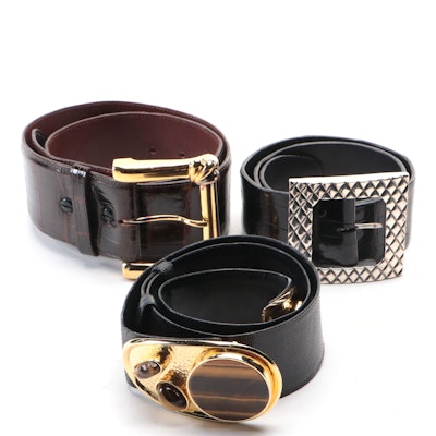 Judith Leiber and Kieselstein Cord Belts in Black/Brown Alligator and Snakeskin