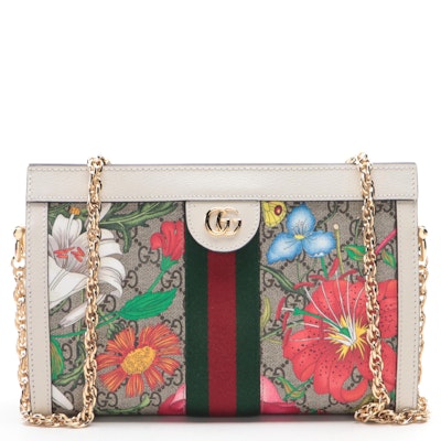 Gucci Small Ophidia Shoulder Bag in Flora GG Coated Canvas and Leather