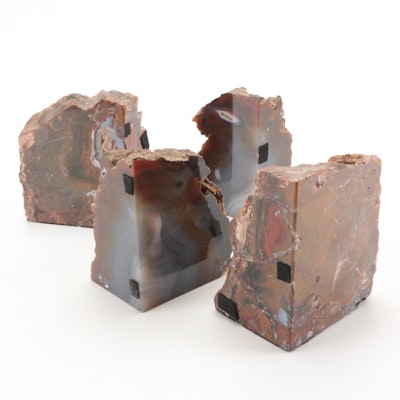 Two Pairs of Polished Agate and Brecciated Jasper Bookends