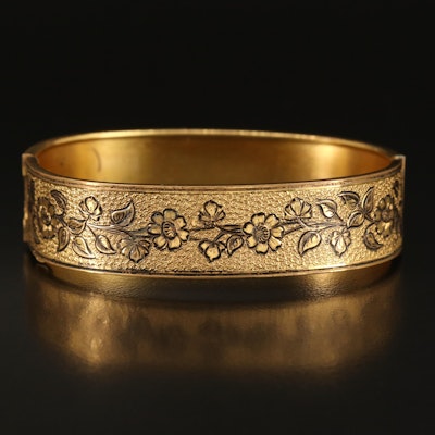Victorian Revival Floral Engraved Hinged Bangle