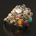 Vintage 10K Thai Princess Ring Including Sapphire, Ruby and Tiger's Eye