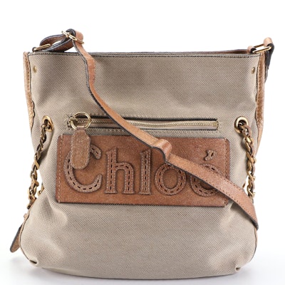 Chloé Logo Crossbody Bag in Canvas Twill with Metallic Leather Trim