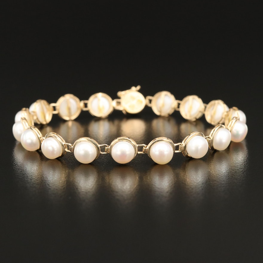 Chinese 14K Pearl Line Bracelet with Good Fortune Clasp