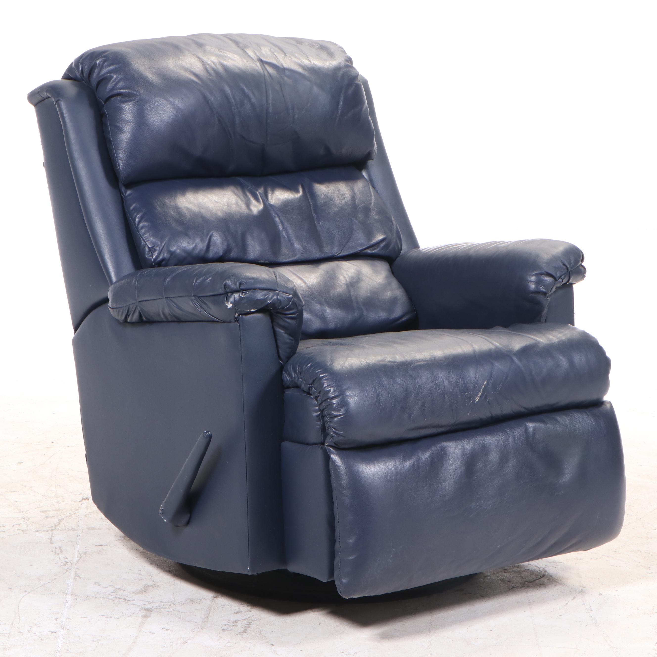 The BarcaLounger Company Navy Blue LeatherTouch Reclining Swivel