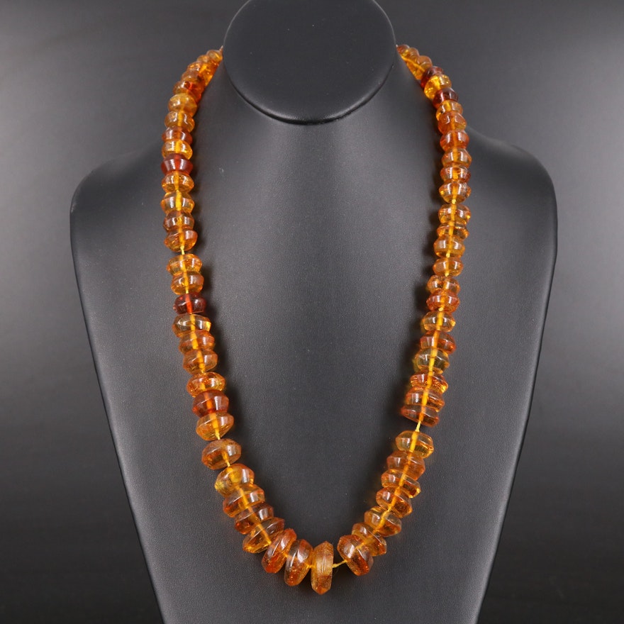 Graduated Copal Bead Necklace with Gold-Filled Clasp