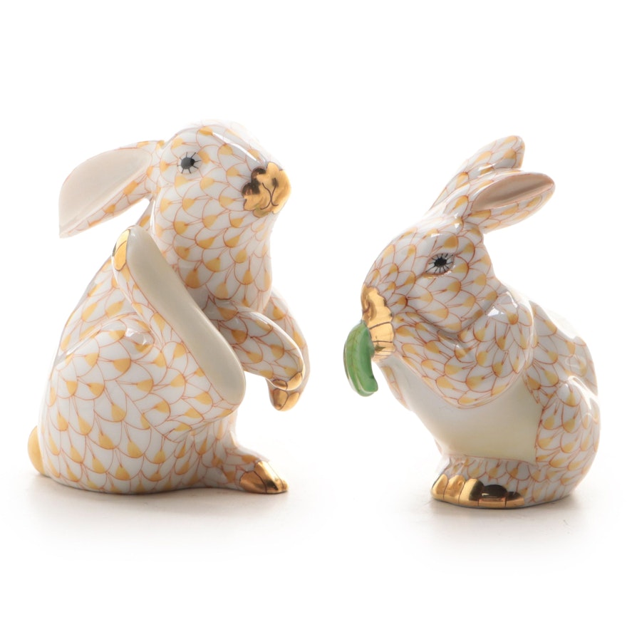 Herend Butterscotch Fishnet "Scratching Bunny" and More Porcelain Figurines