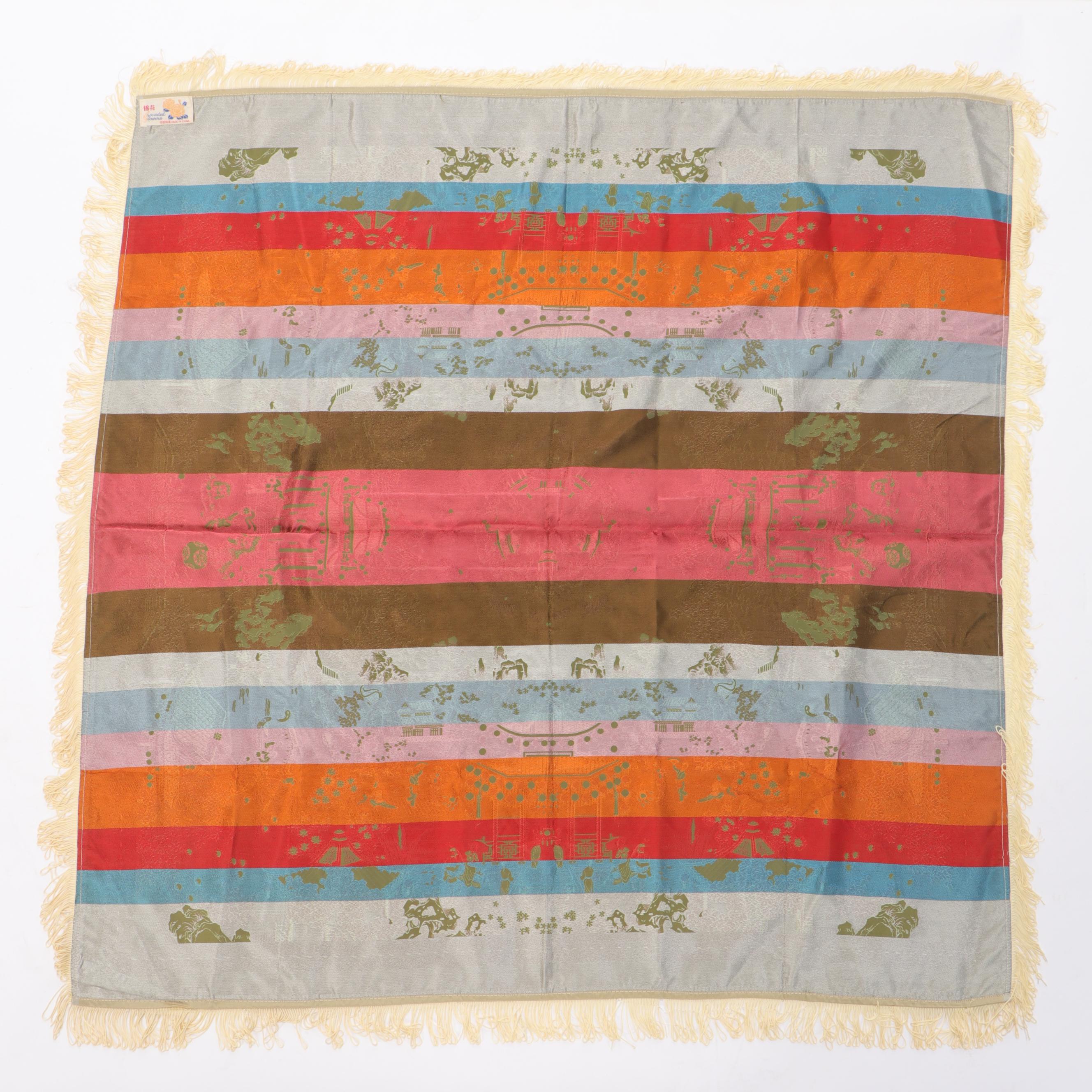 Chinese Brocaded Flowers Silk Tablecloth EBTH