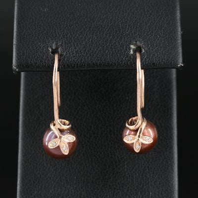 14K Rose Gold Pearl and Diamond Drop Earrings