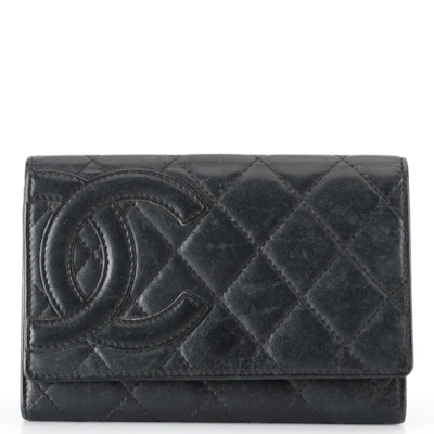 Chanel CC Cambon Ligne Wallet in Quilted Black Lambskin Leather with Box