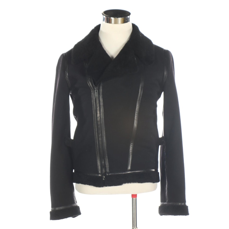 Men's Moto Jacket in Wool with Leather and Shearling