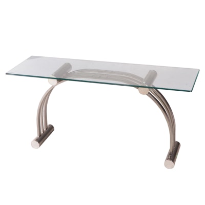 Retro Style Brushed Nickel Console Table with Glass