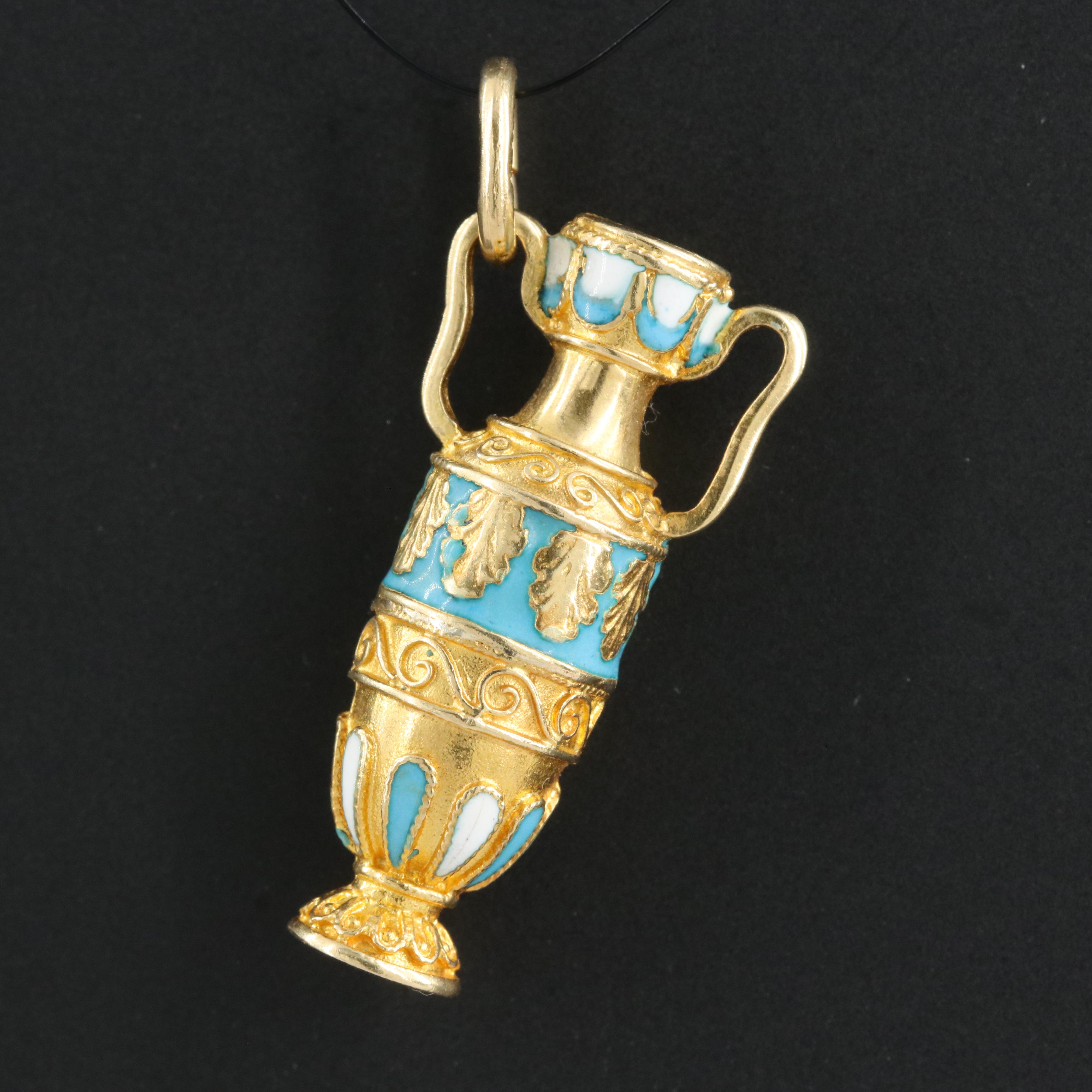 18K Enameled Greek Amphora Pendant EBTH