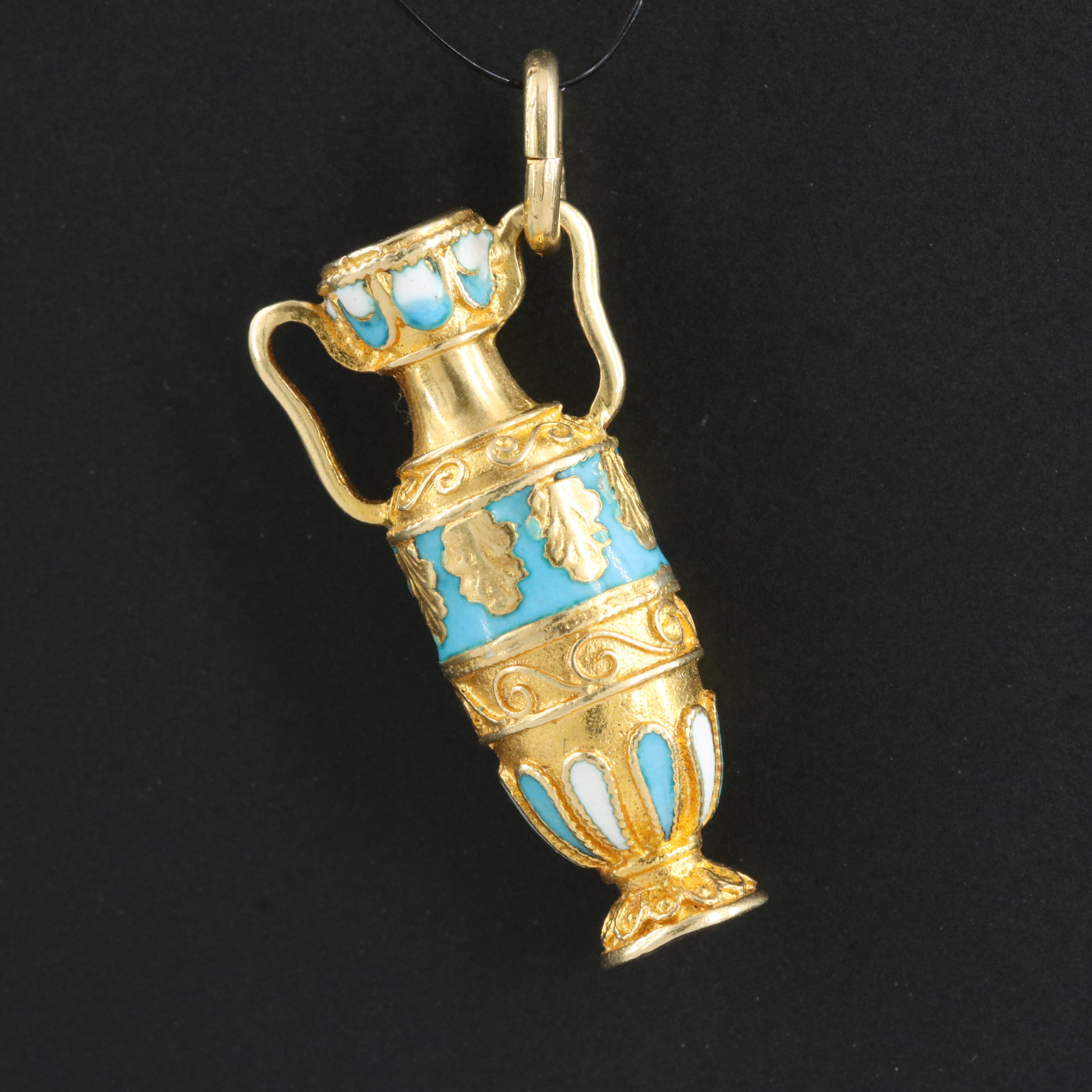 18K Enameled Greek Amphora Pendant EBTH
