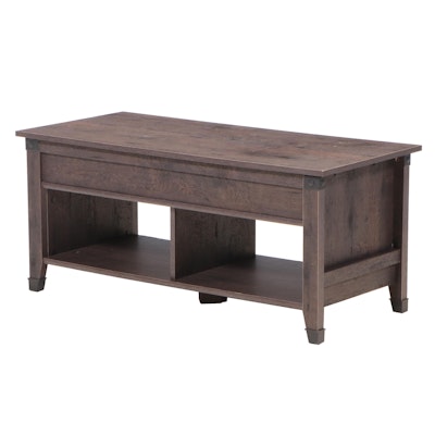 Oak-Grained Laminate Lift-Top Coffee Table with Storage