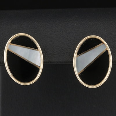 14K Black Onyx and Mother-of-Pearl Inlay Earrings