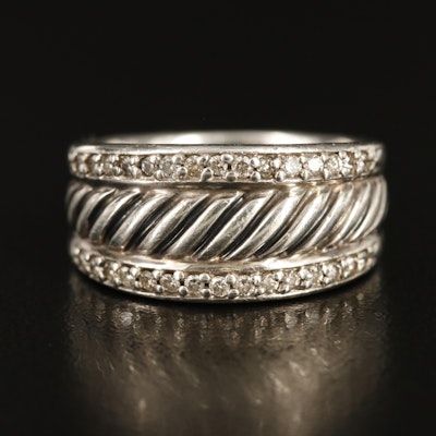 David Yurman Sterling Diamond Band with Cable Texture