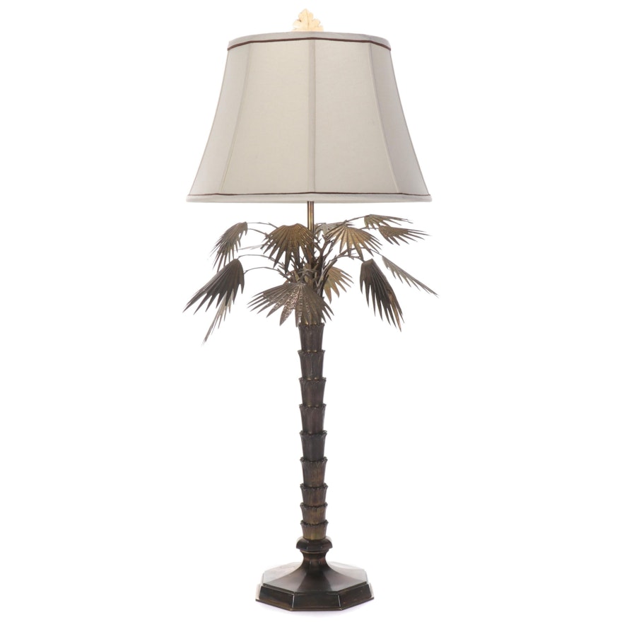 Hollywood Regency Style Brass Palm Tree Table Lamp, Mid-20th Century
