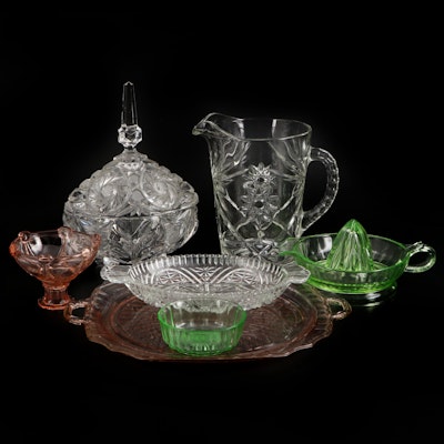 Anchor Hocking "Mayfair" Platter with Green Depression and Glass Tableware