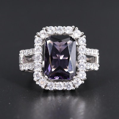 Sterling Silver Amethyst and Cubic Zirconia Ring