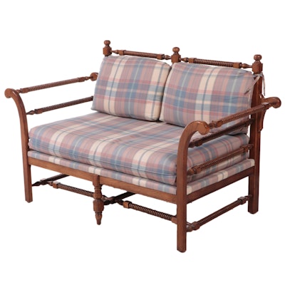 Bernhardt French Provincial Style Oak and Custom-Upholstered Settee