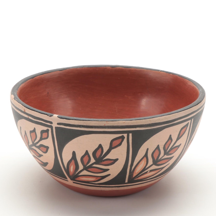 Alvina Garcia Santo Domingo Pueblo Pottery Polychrome Bowl, Mid-20th Century