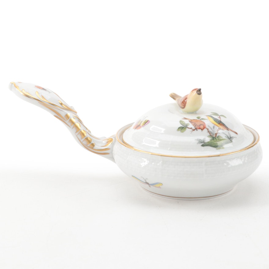 Herend Hand-Painted Porcelain Lidded Dish with Handle
