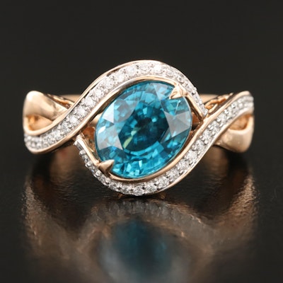 18K Rose Gold Blue Zircon and Diamond Ring