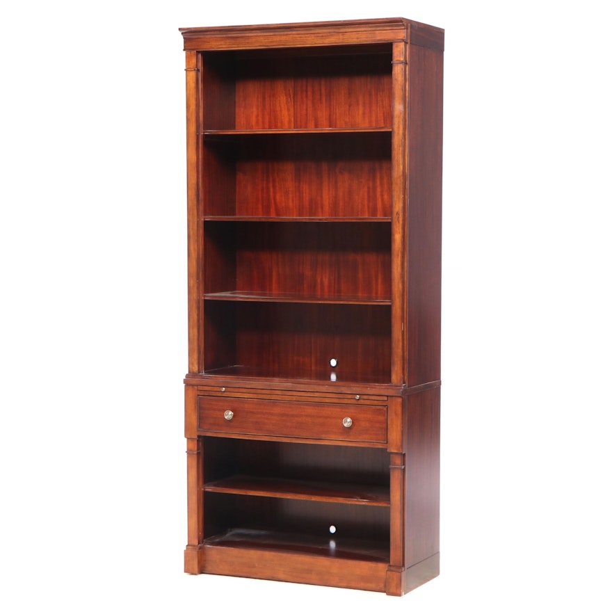Thomasville Classical Style Mahogany Six-Shelf Open Bookcase with Drawer