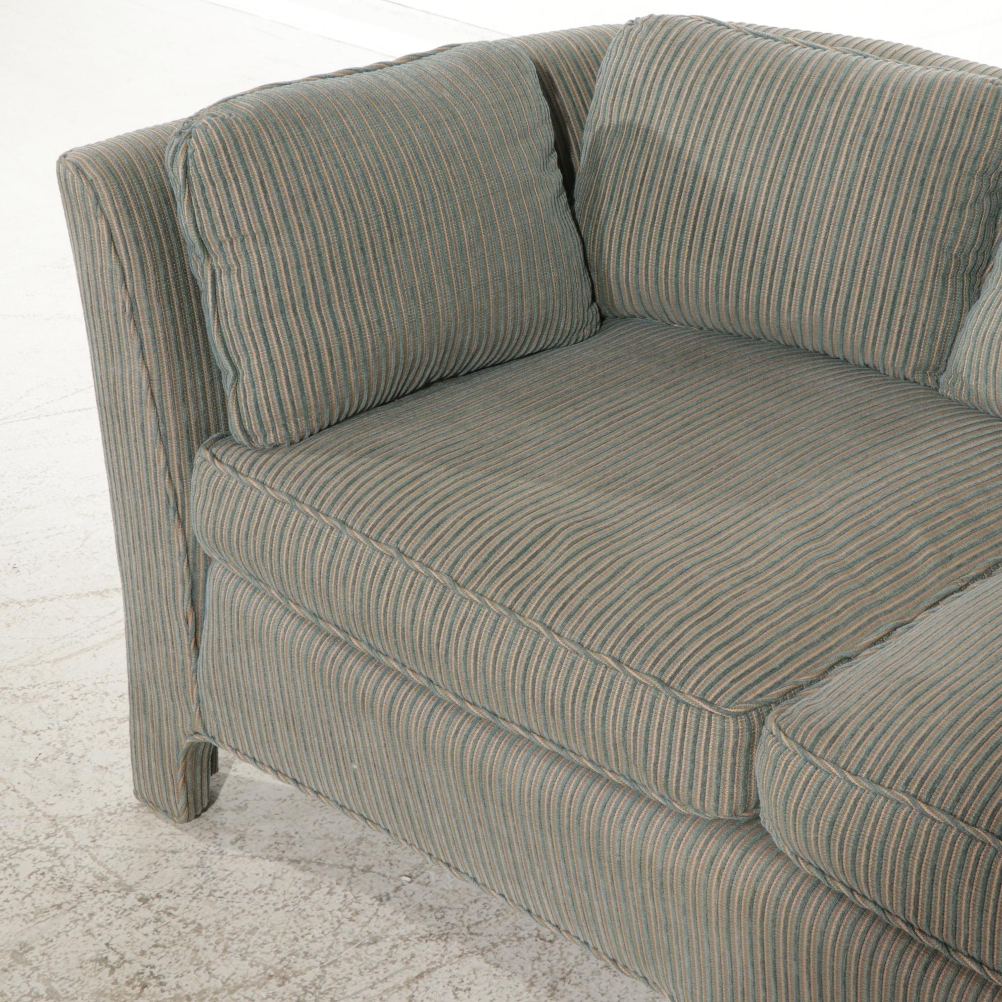 Pair of Modernist Curved Back Loveseats with Custom Upholstery, Late