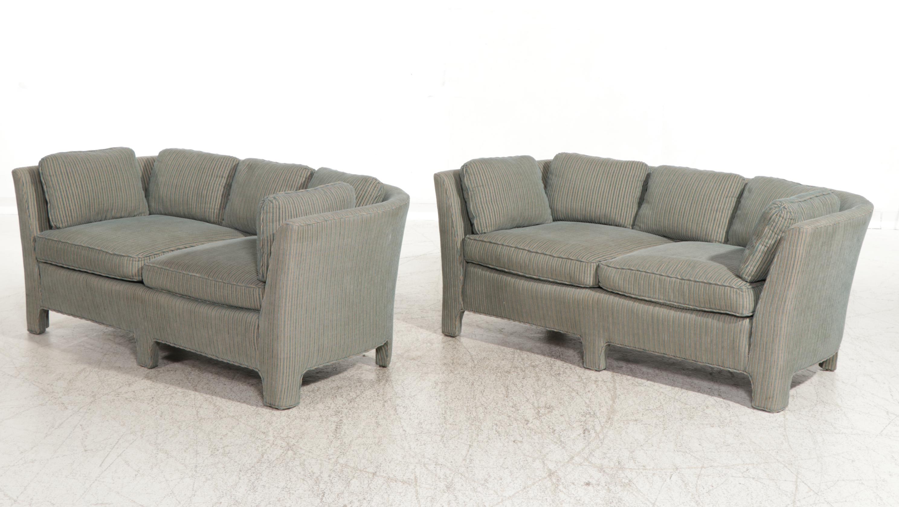 Pair of Modernist Curved Back Loveseats with Custom Upholstery, Late
