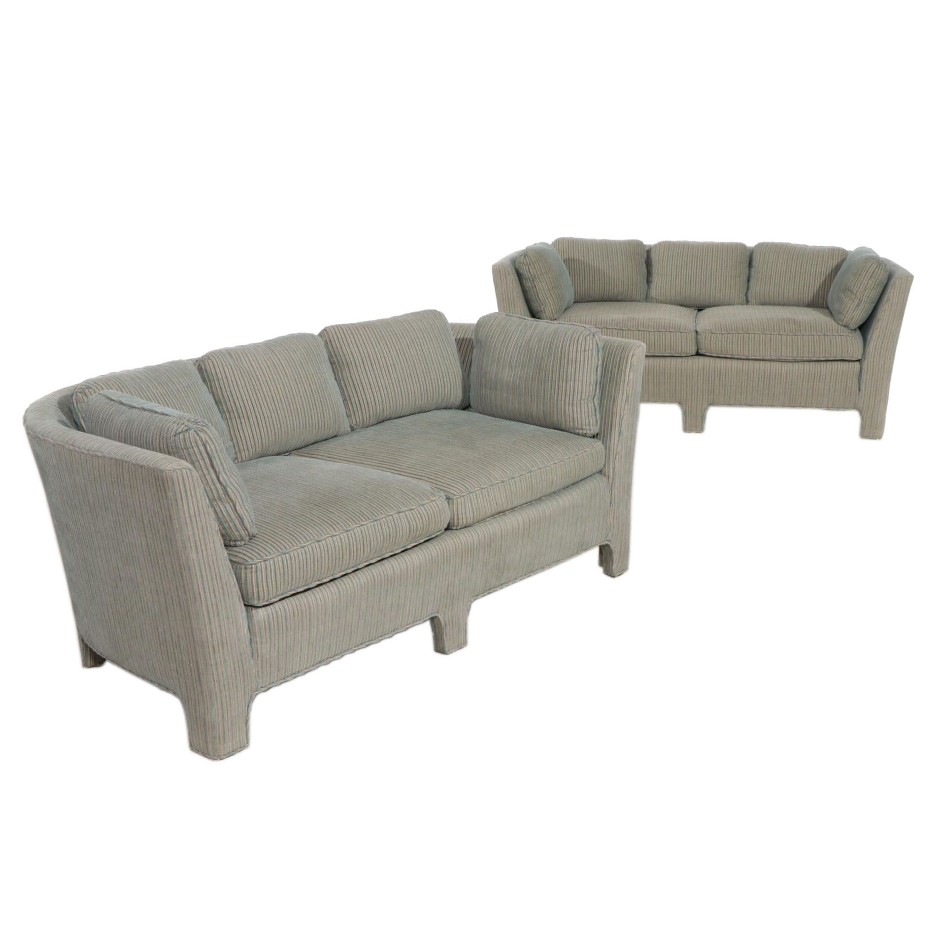 Pair of Modernist Curved Back Loveseats with Custom Upholstery, Late