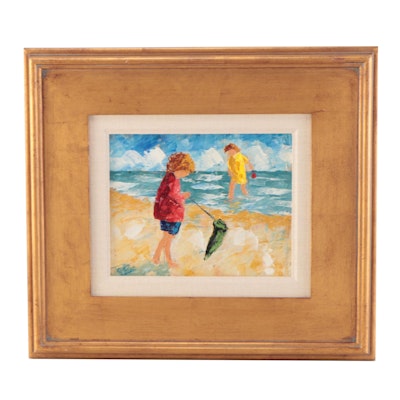 Frederic Payet Oil Painting of Children at the Beach, 2003