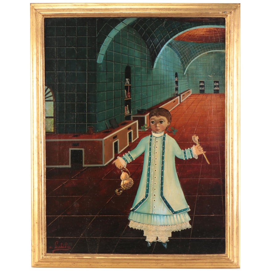 Agapito Labios Oil Painting of Child, Mid-20th Century