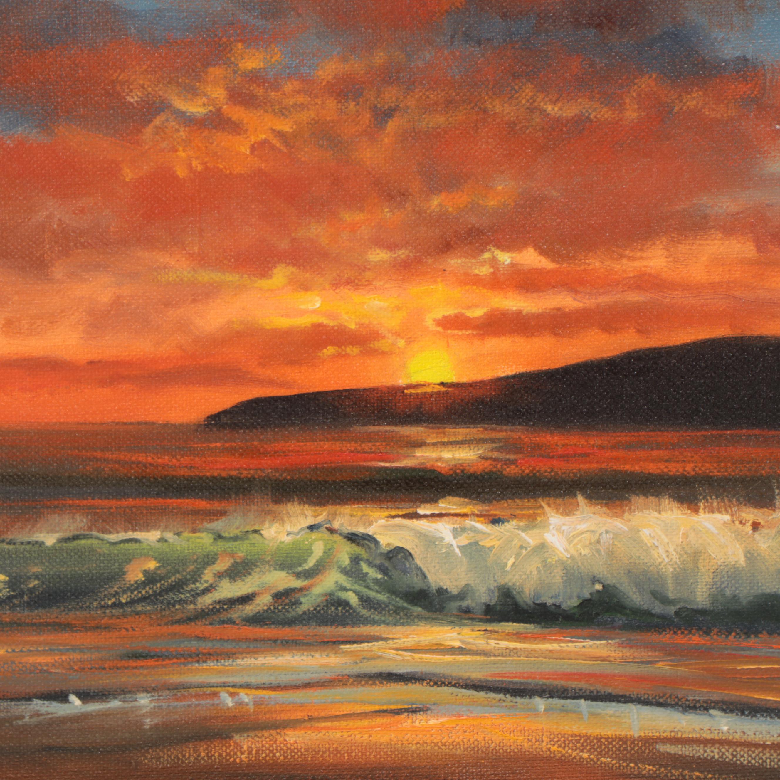 Violet Kinney Parkhurst Seascape Oil Painting "Malibu Sunset," 1969 EBTH