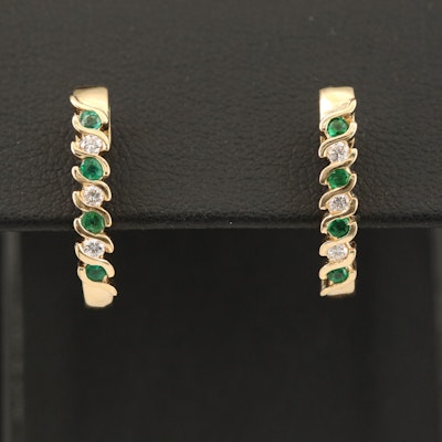 14K Emerald and Diamond JHoop Earrings